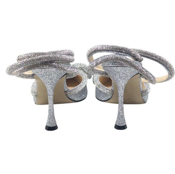 NIB MACH & MACH Double Bow Crystal Glittered Silver Pointed Toe Pump Size 38.5 - Picture 6 of 16